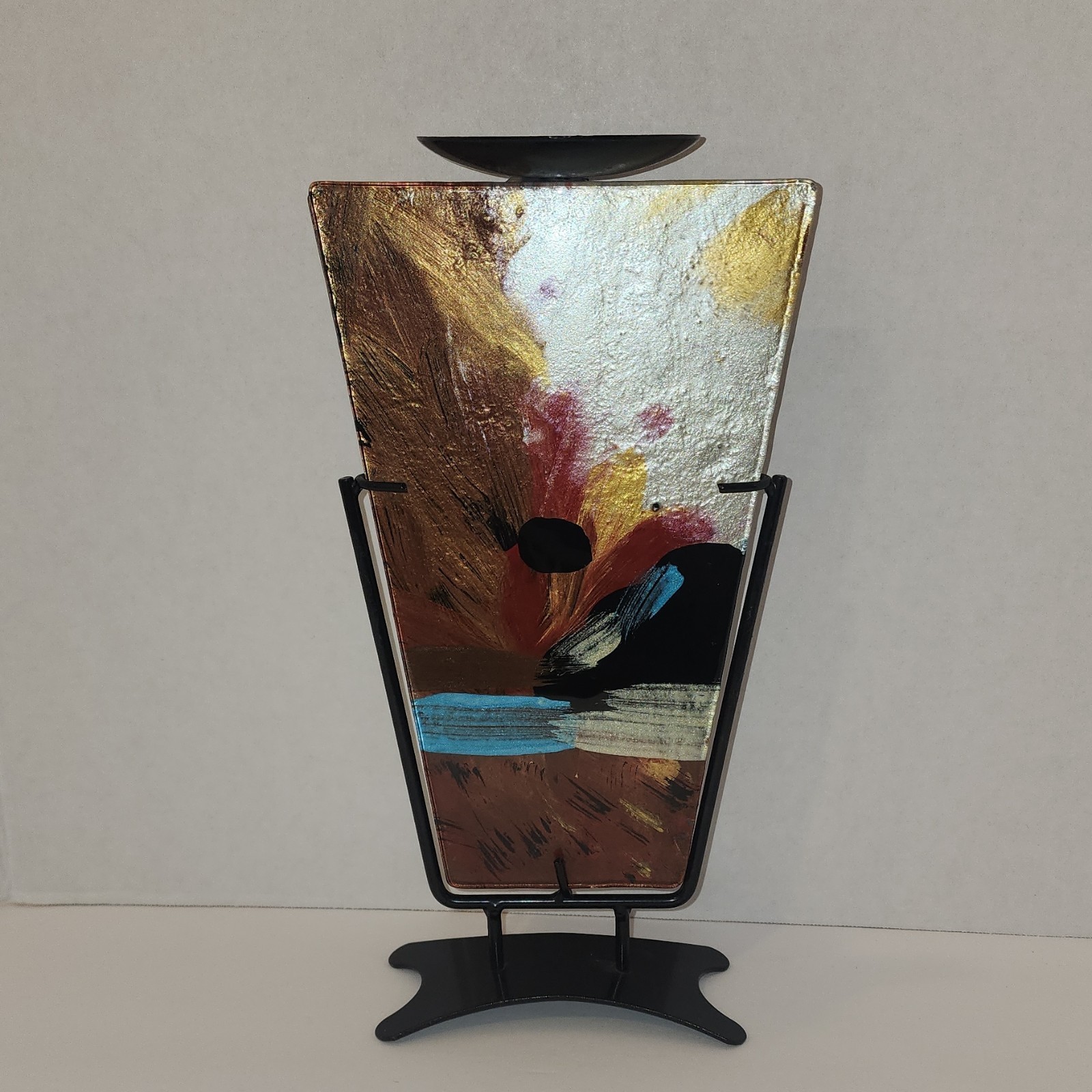 VTG Jasmine Fused Art Glass 11.5×6.5 in. Candle Holder Hand Painted
