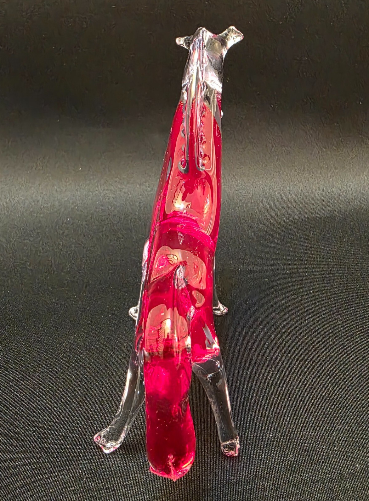 Murano Figure Horse Hand Blown Clear Glass red Stripe 5 inches Vintage