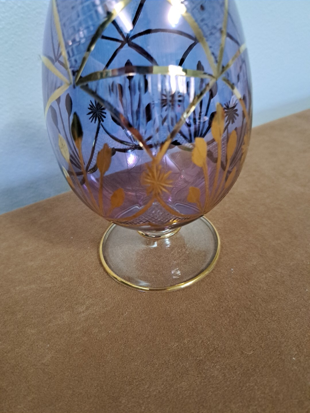 Egypt Gold Etched Art Glass Blown Egg 7 Inch