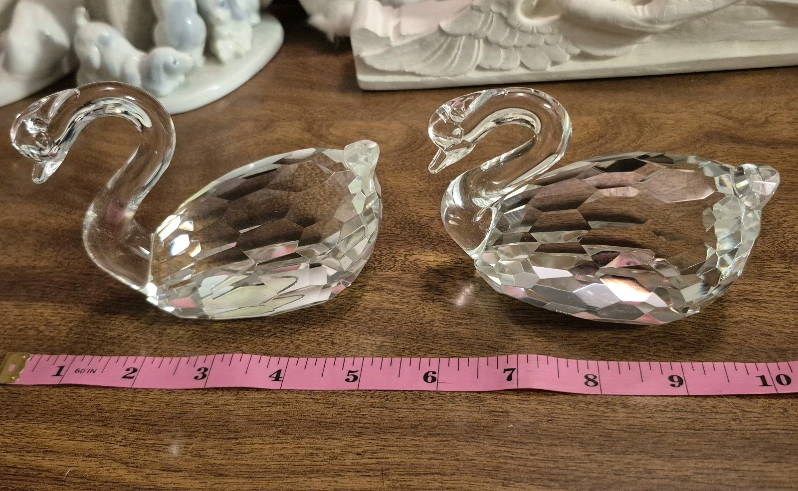 2 Shannon Crystal Glass Swan Figurines Faceted Ireland Pair In Original Box