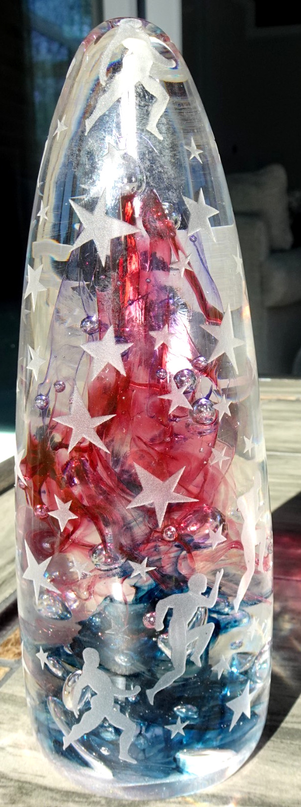 Signed Duncan McClellan Cameo Etched MEAN-A-MORPHOSIS Art Glass Paperweight