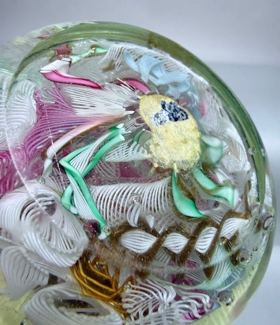 VTG Murano Paperweight Fratelli Toso Pink, White Latticino Art Glass Foil Label