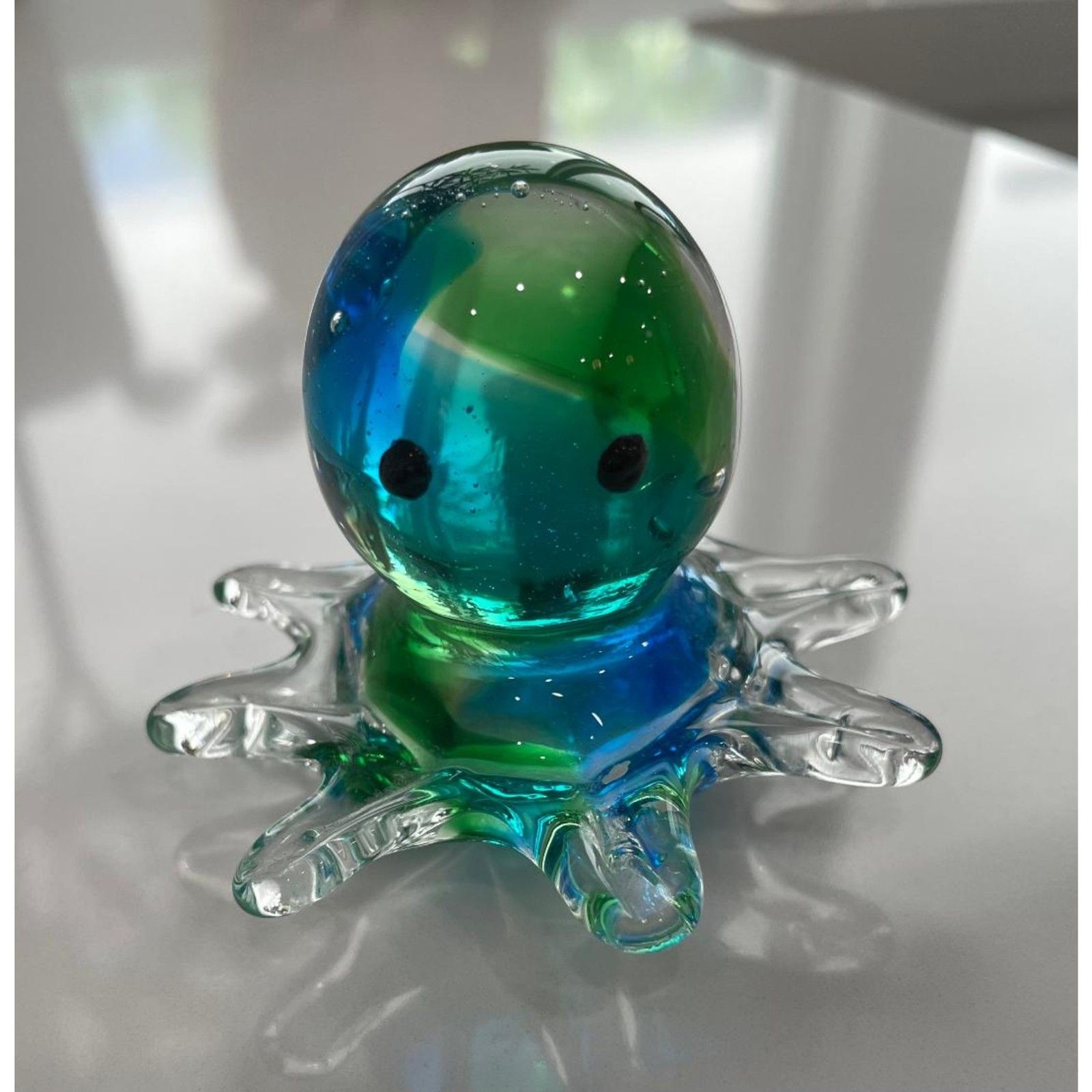 Handmade Art Glass Little Octopus Figurine Paperweight Blue Green