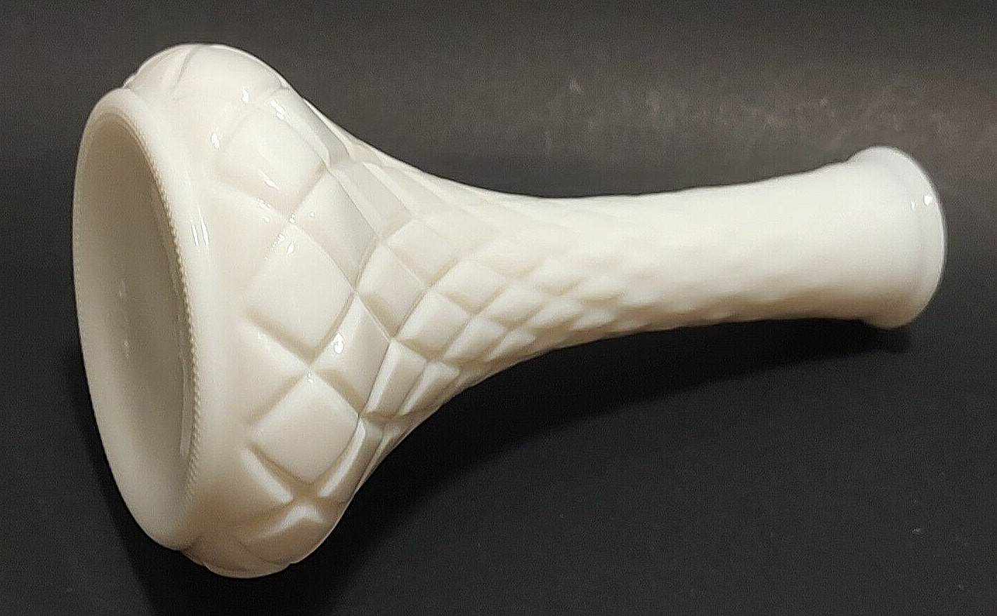 Vintage 1960s Hoosier Milk Glass 4062 Bud Vase Diamond Cut White Opaque Glass 6″