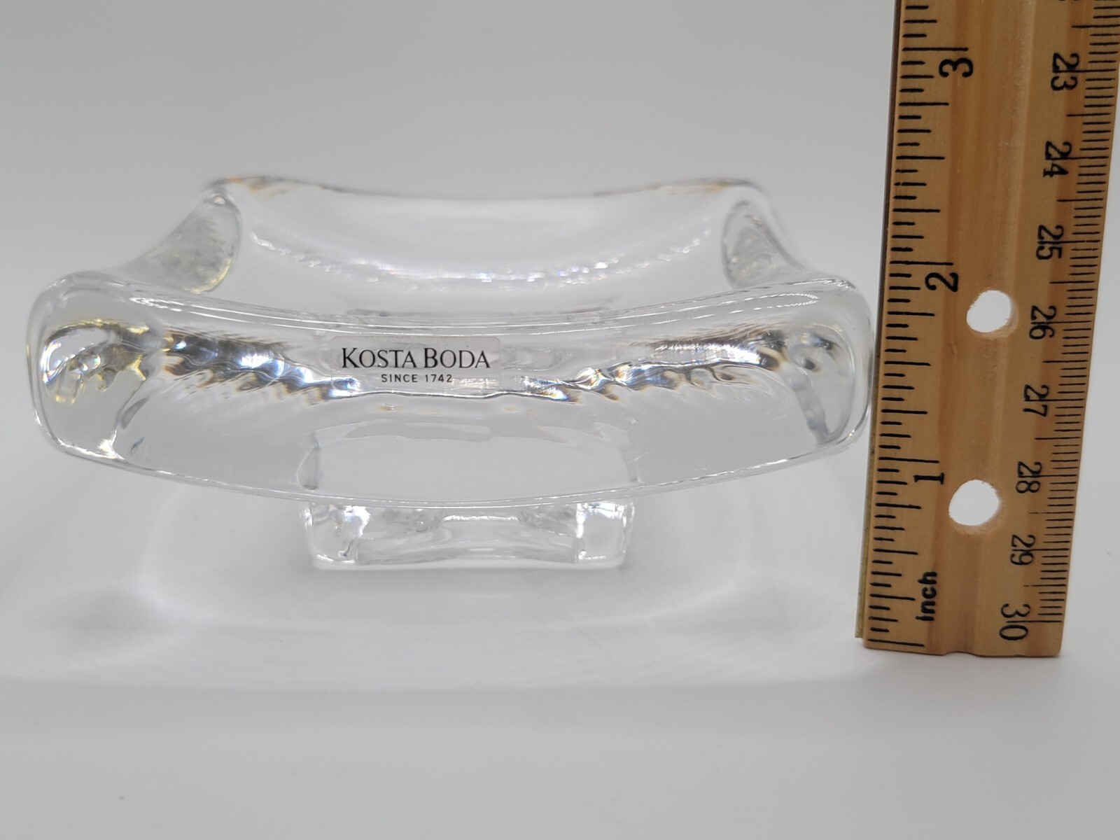 Kosta Boda Square Art Glass Trinket Dish Two Faced By Artist Bertil Vallien