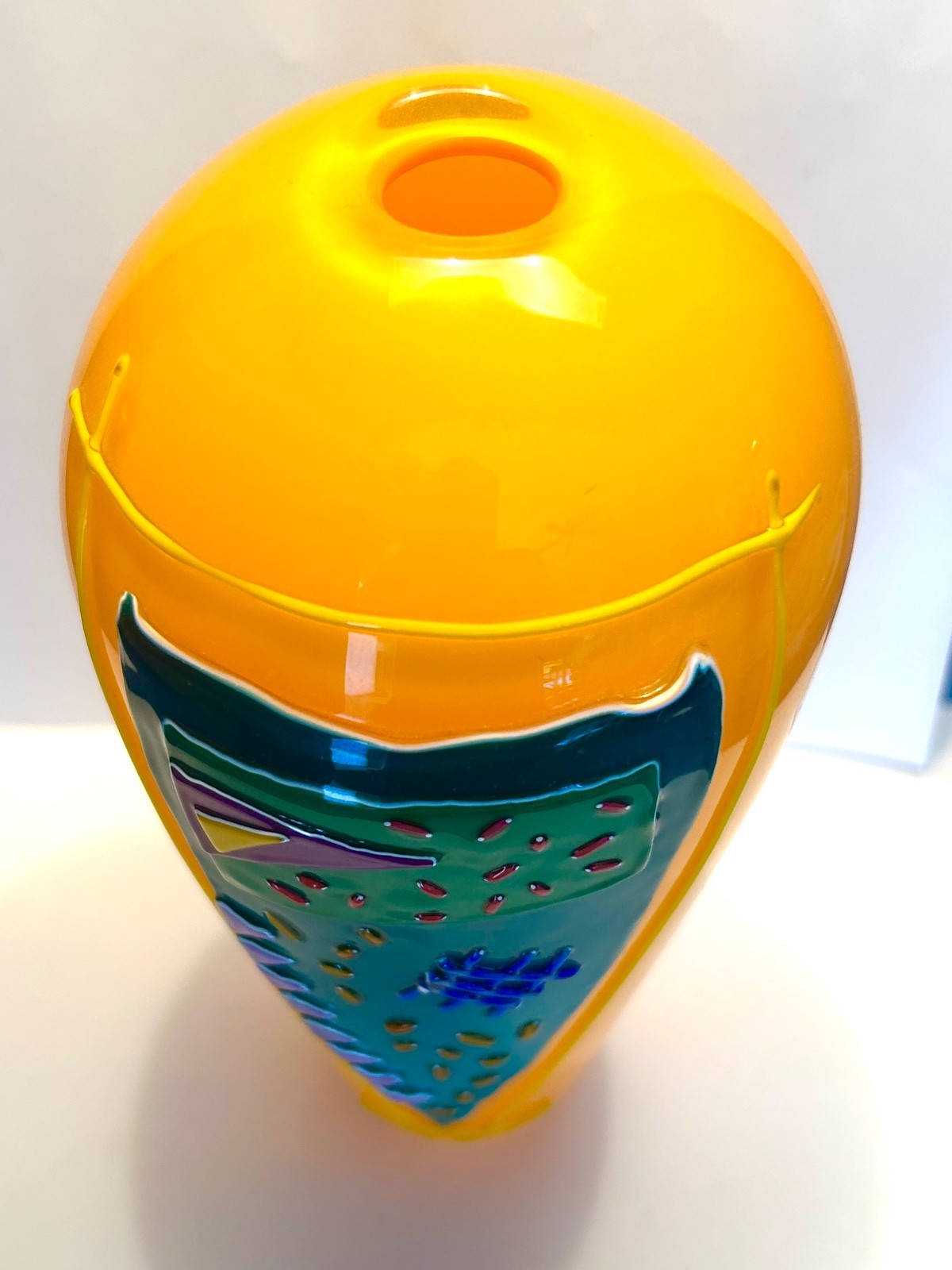 ART GLASS FROM CALIFORNIA VIBRANT ORANGE / MULTICOLORED 7 INCHES TALL