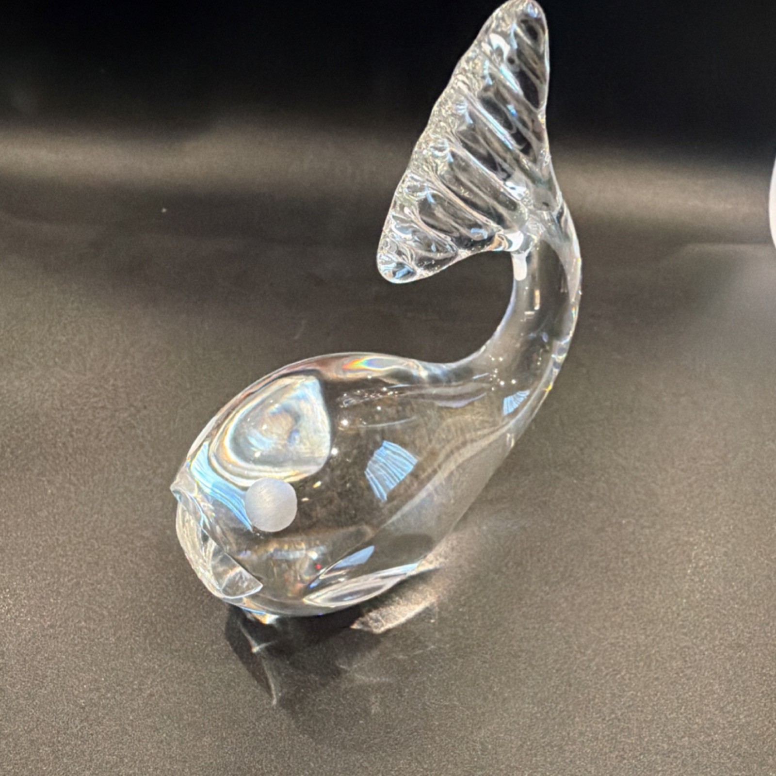 Spode Clear Glass Fish Figurine, Art Glass, Signed, Etched Backstamp, Glossy