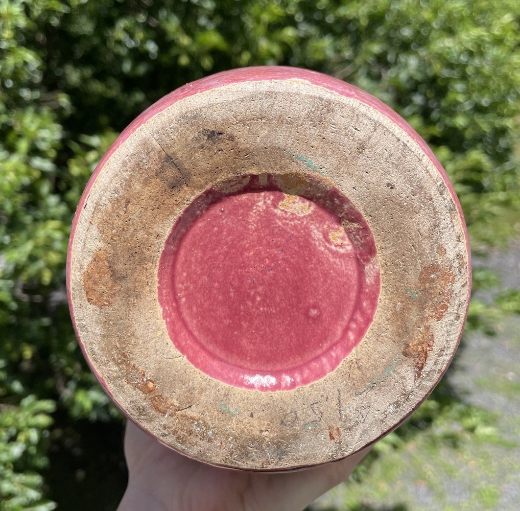 Antique Red Mottled Glaze American Art Pottery Vase 1920s 1930s Arts Crafts Deco