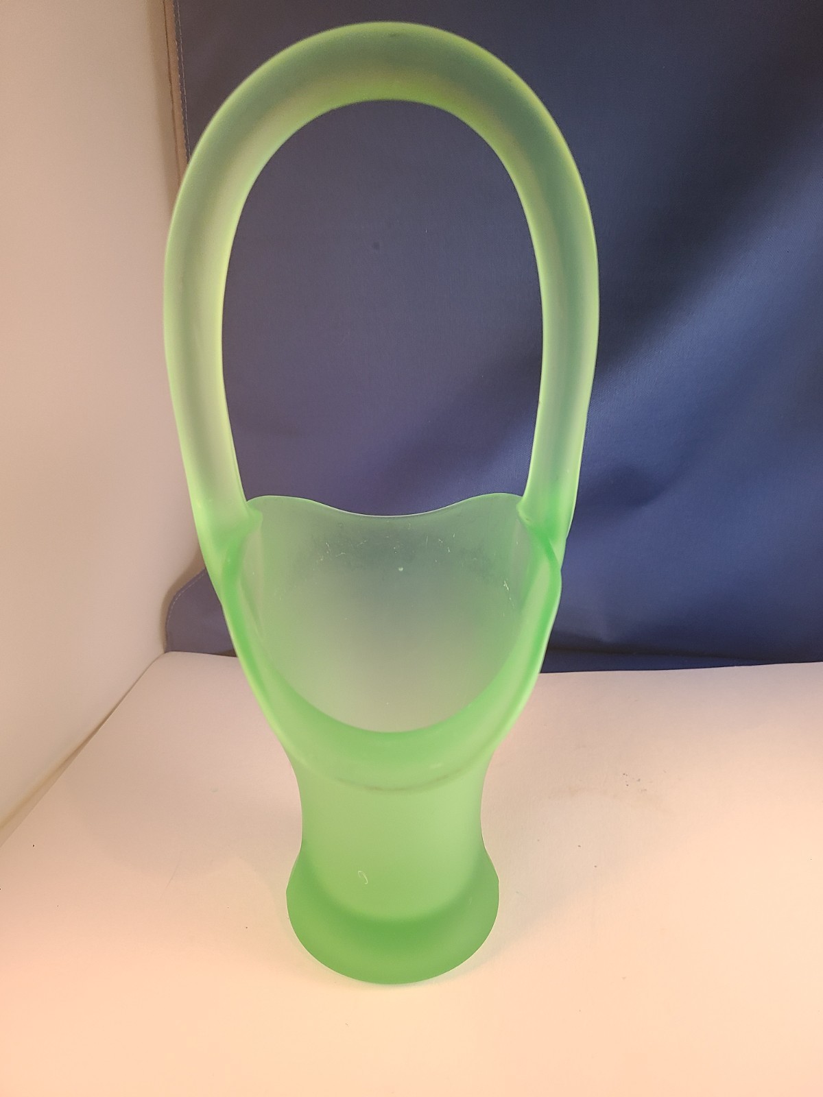 Vintage Tiffin Vaseline Glass Basket Yellow Green Satin Frost Uranium 11in Tall