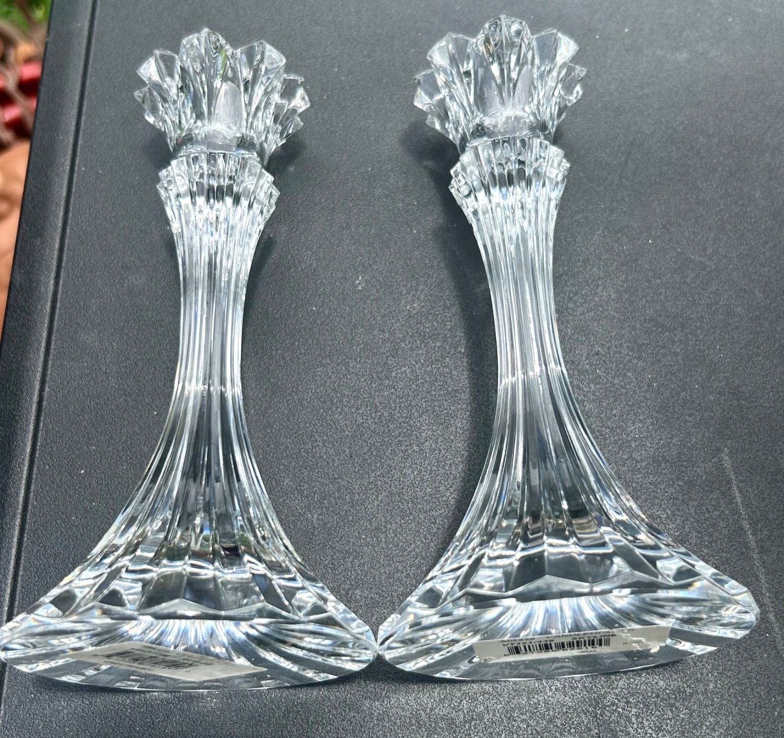 Vintage 2 Mikasa Skyline Czech Republic Crystal CandleSticks Tapered Holder