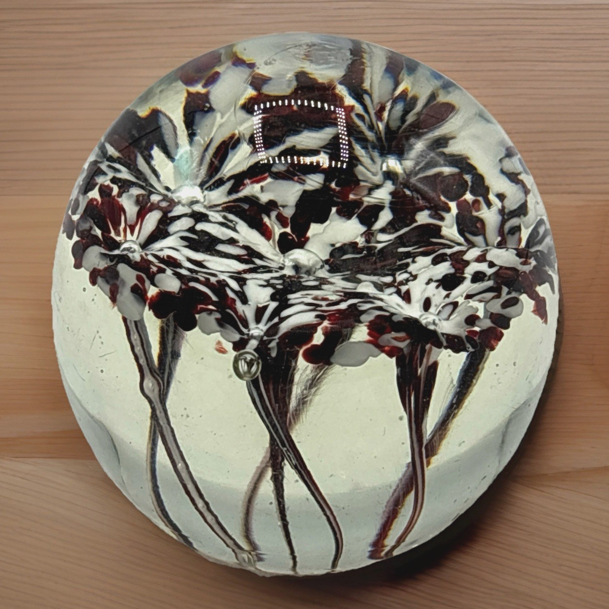 Layer and Drip Black White and Brown Clear Paperweight 2.75″