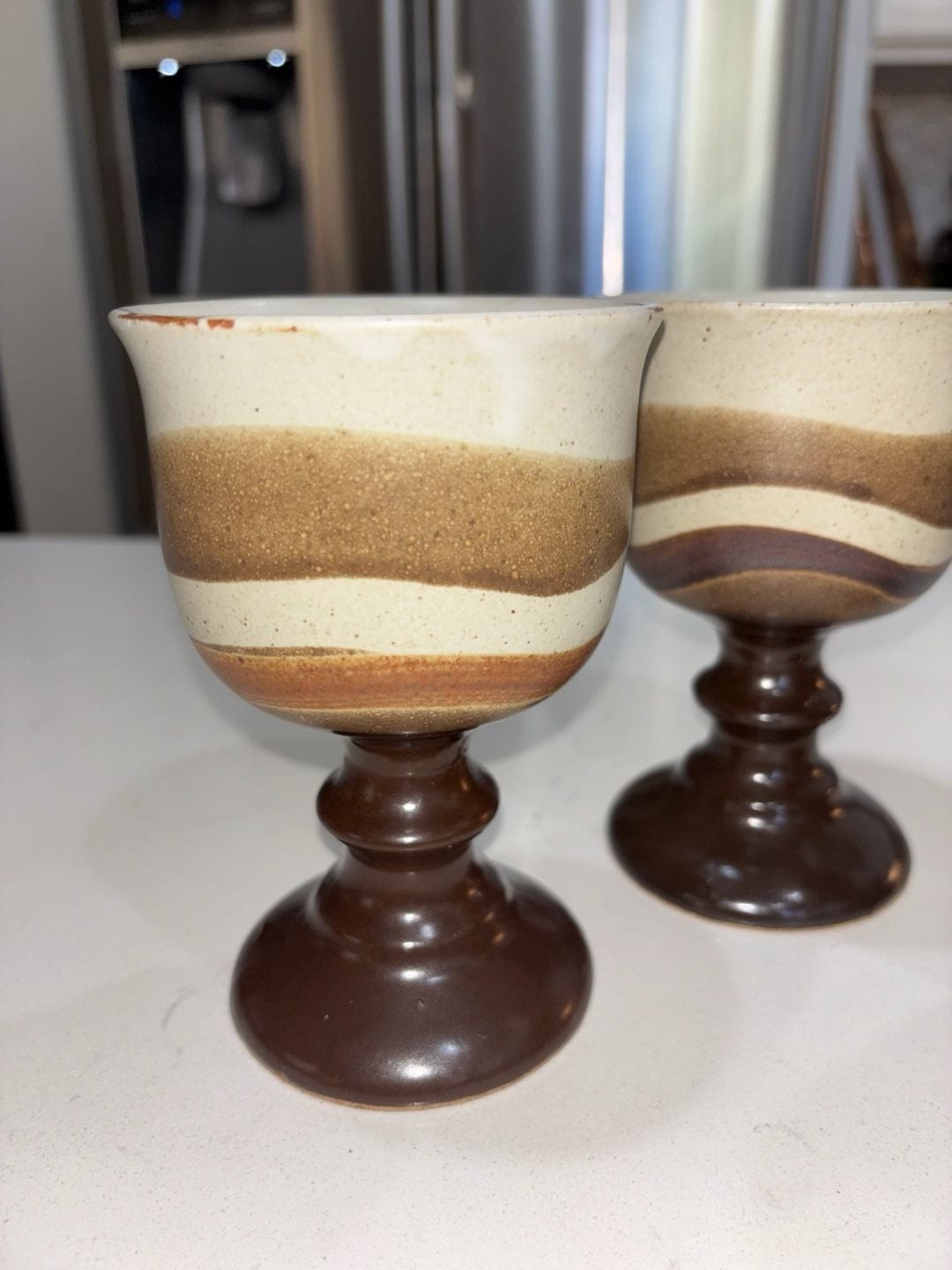 Vintage Otagiri Stoneware Goblets Brown and Cream Swirl 5.5” Set of 3