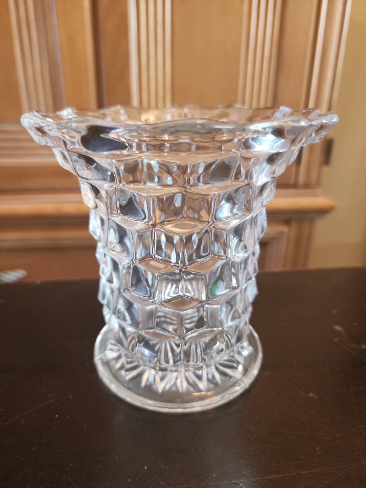 Vintage Fostoria American Cubist Uranium Glass 5.5” Straight Side Cylinder Vase