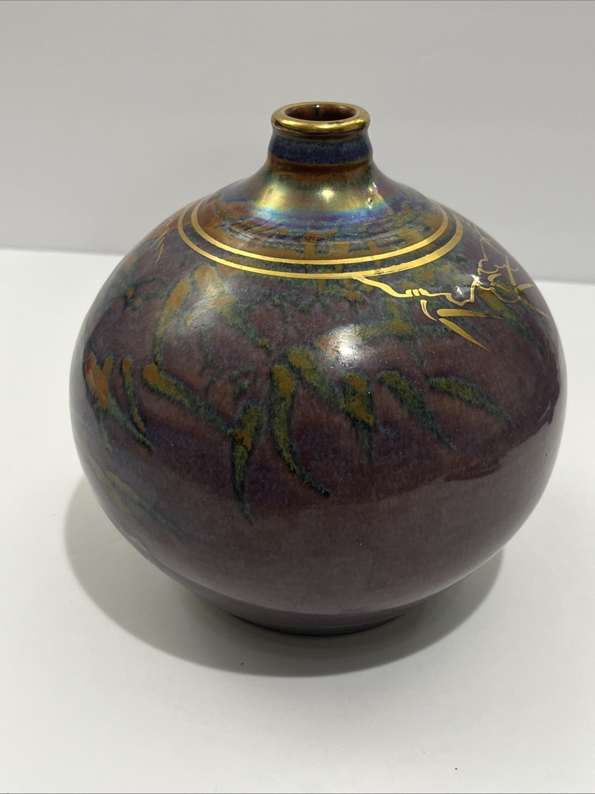 Art Nouveau Iridescent Pottery Vase Marked GK 0260 – Signed By The Artist 6.5” T