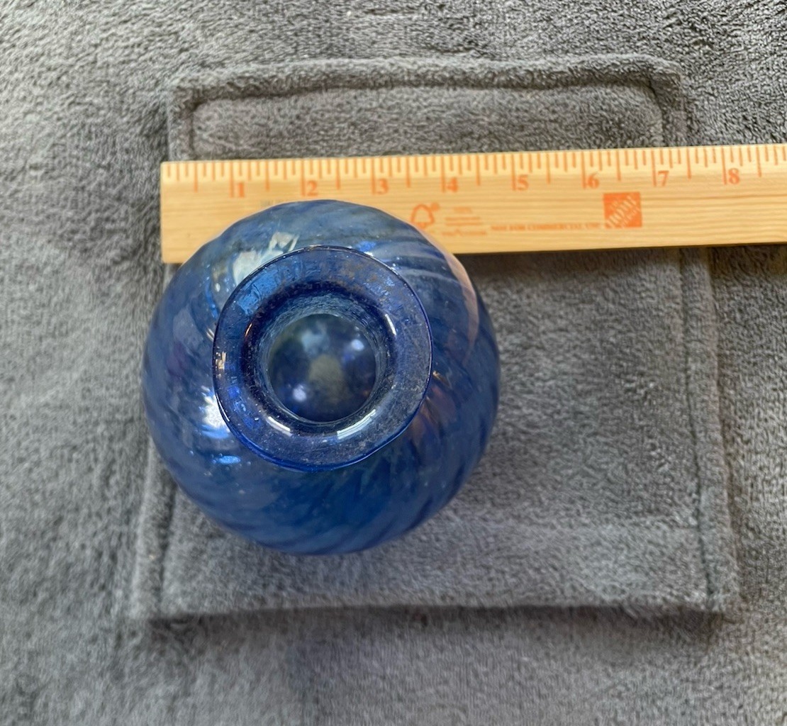 Hand Blown Glass Vase Blue Swirl 6 1/2 Inches Tall