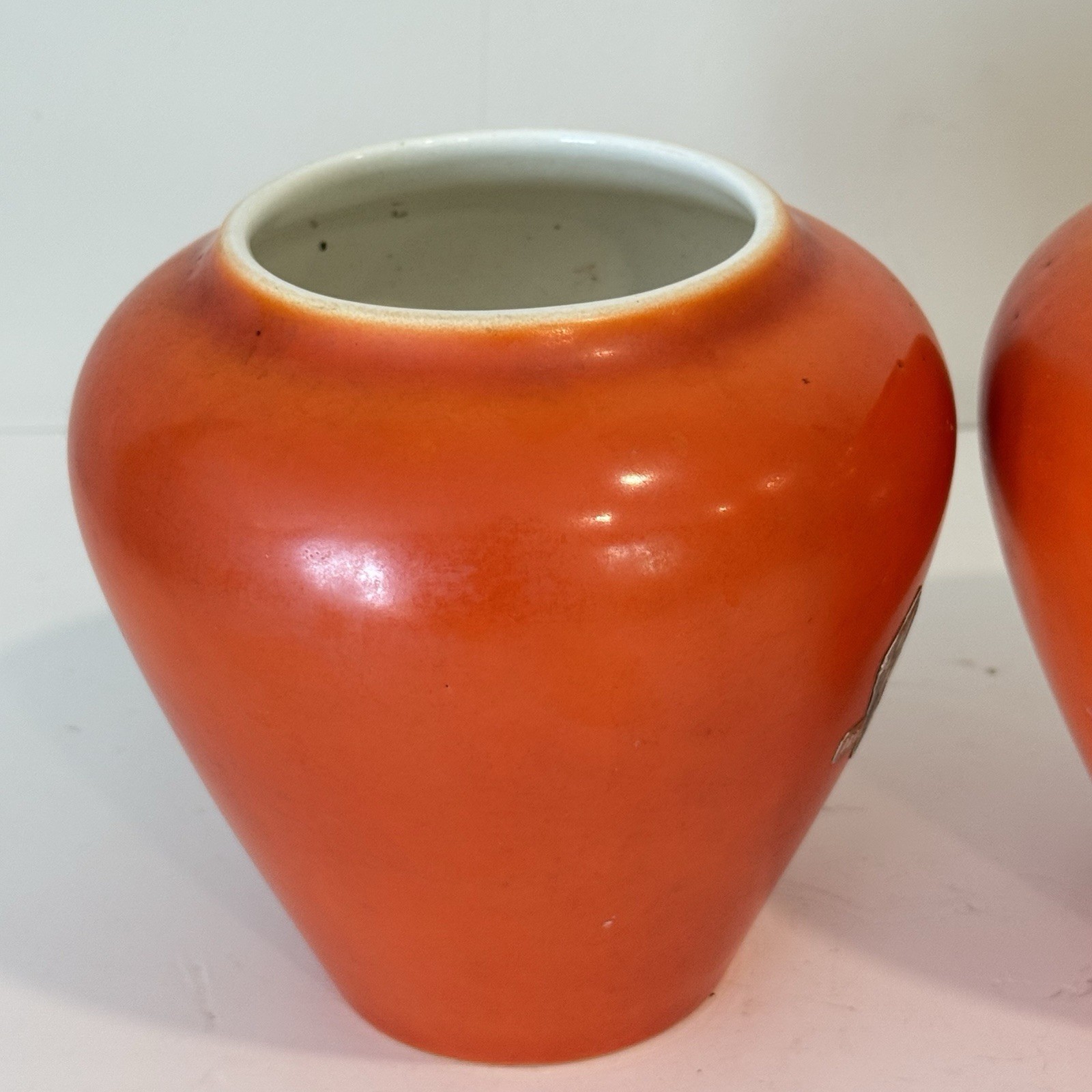 Vintage Meric Art Orange Mid Century Modern Vase Set Of Two Sleek Table Vase