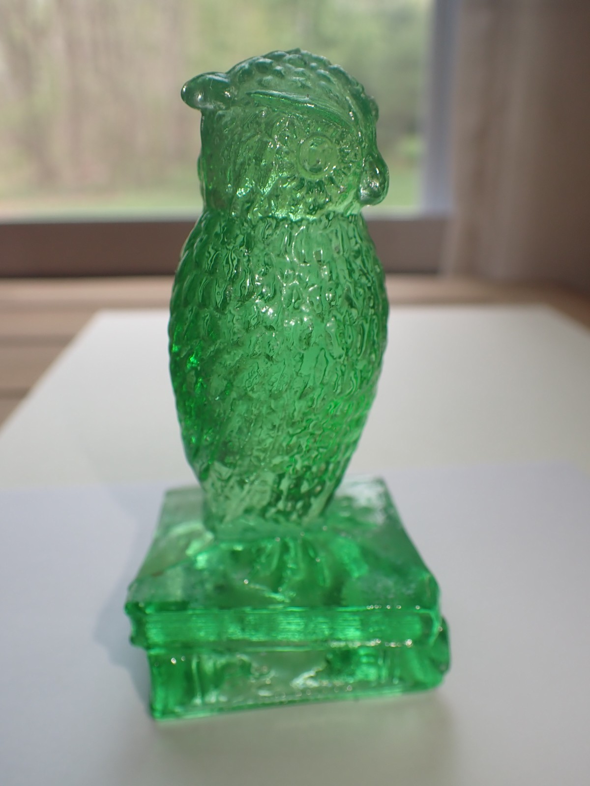 Degenhart Glass Owl Shamrock Green Figurine GLOWS NICE