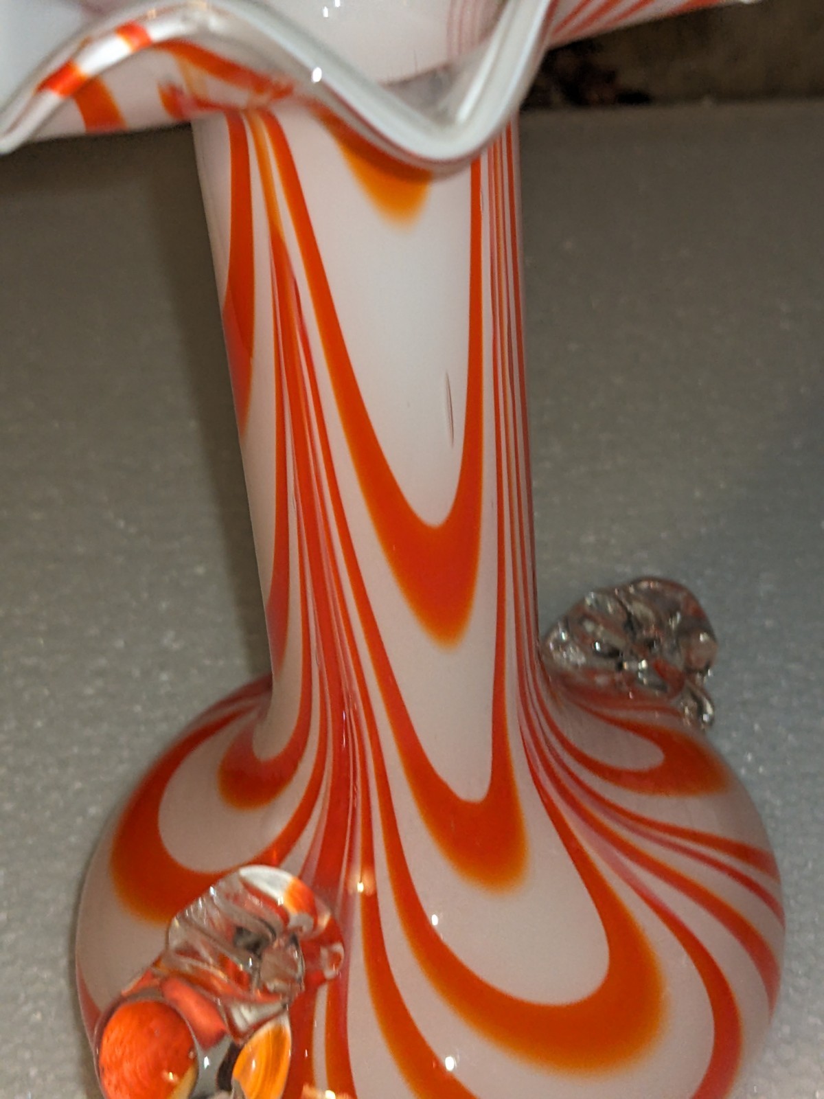 VTG Hand Blown Orange & White Striped Swirl Glass Vase 1970’s MINT One of a Kind