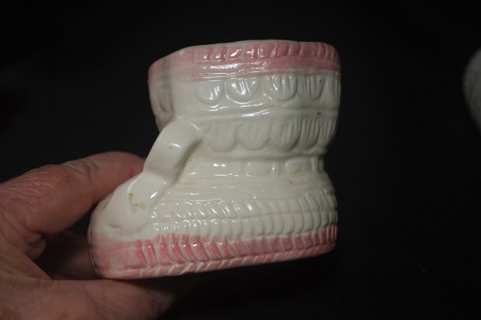 Vintage Lot of 2 Ceramic Baby Stroller & Booties Planter, unbranded