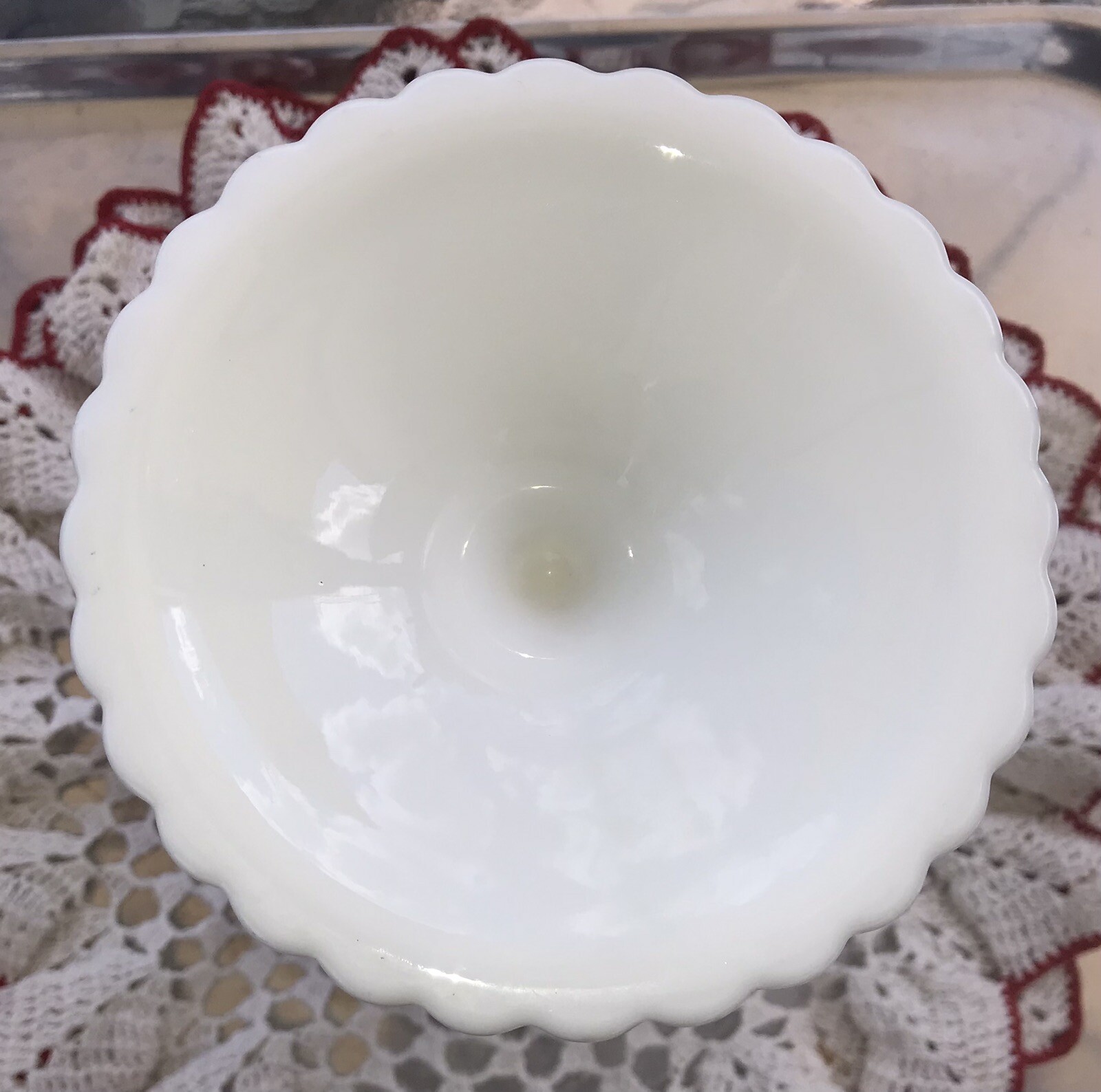 Vintage Westmoreland Milk Glass Drape & Tassel Fluted Vase Gold White 9 1/4 inch