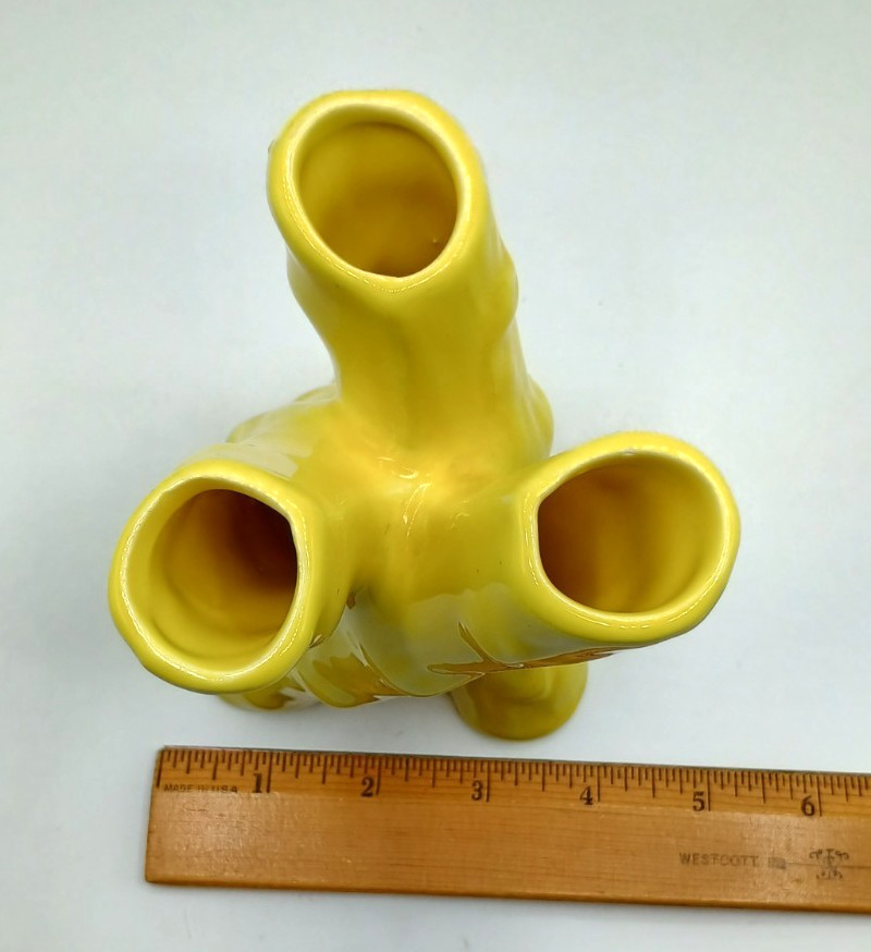Vintage Camark Pottery Twisted Bamboo Triple Bud Vase Yellow