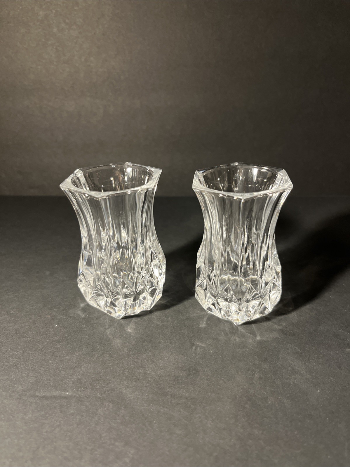 Cristal D’Arques-Durand Longchamp 3 Violet Vases Crystal France Set of 2 NOS New