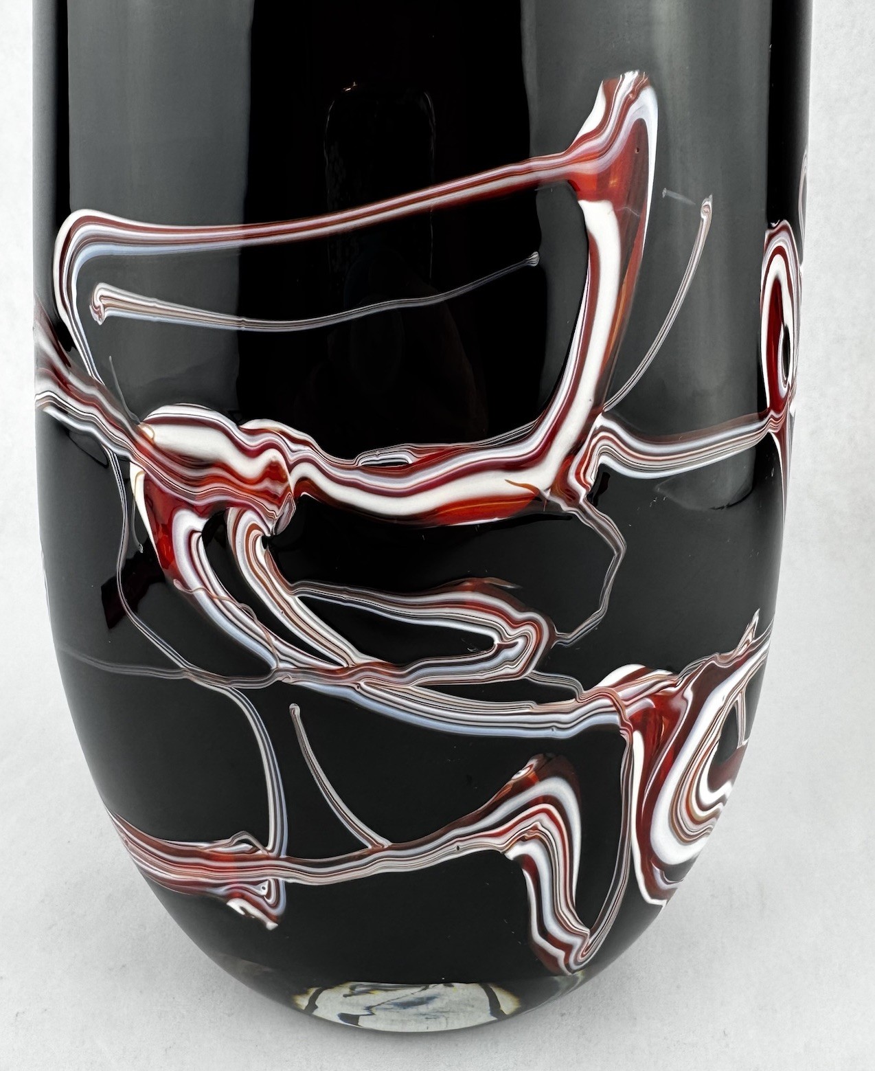Art Glass Vase Marked Black With Red White Studio Glass Heavy