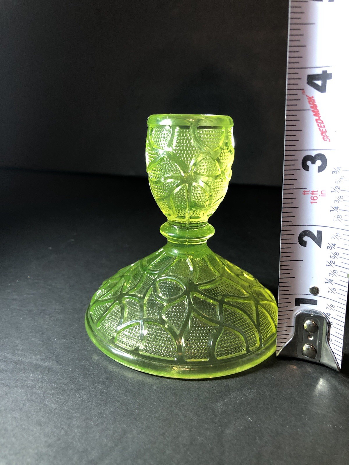 Imperial Glass Yellow Vaseline Uranium Tree of Life 3 3/8”Candle Holder Vintage