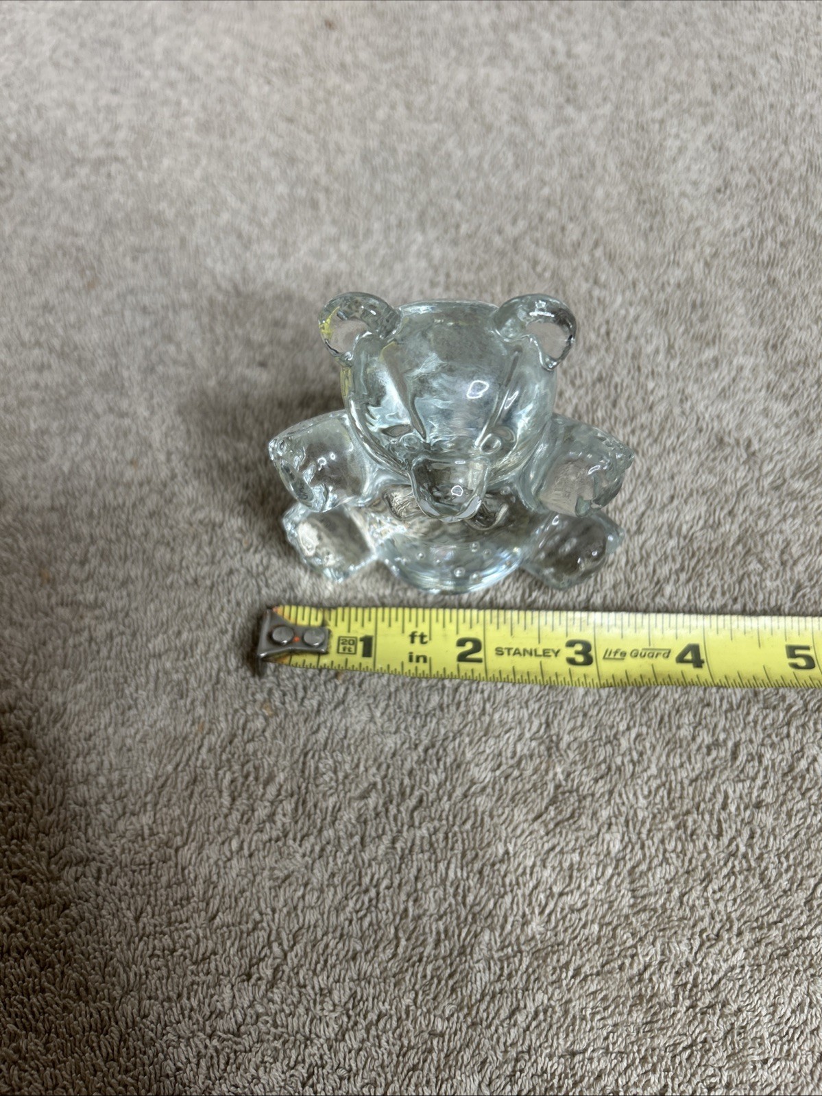 Vintage Clear Glass Sitting Teddy Bear Paperweight Art Glass 3.5″ 001-703