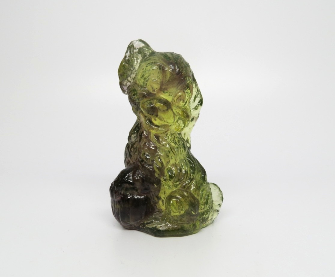 RARE Boyd Art Glass Skippy the Dog With 5th Five Year Mark Green UV Glows