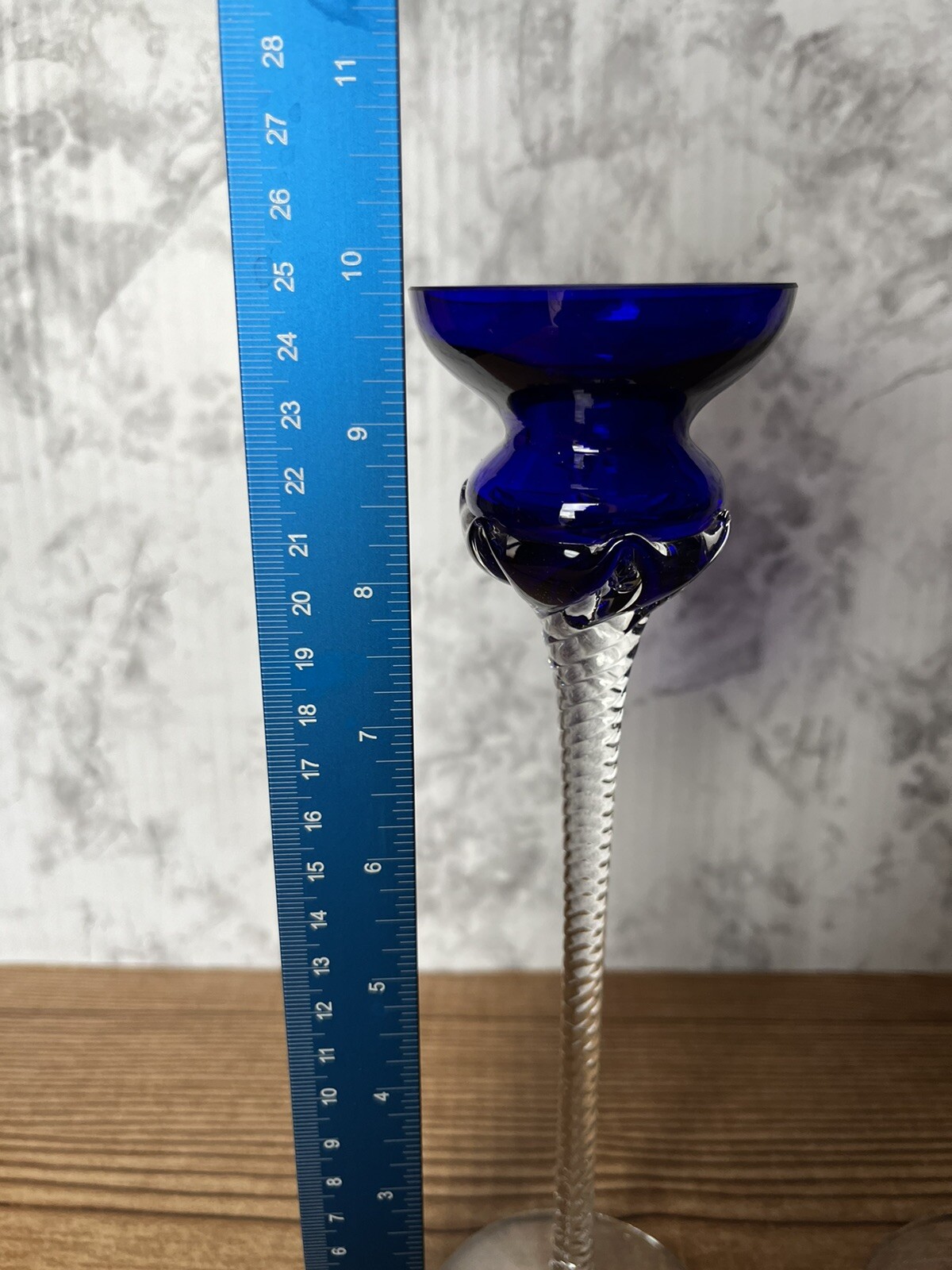 Crystal Clear Industries Art Glass Irene Cobalt Blue Twist Stem Candlestick