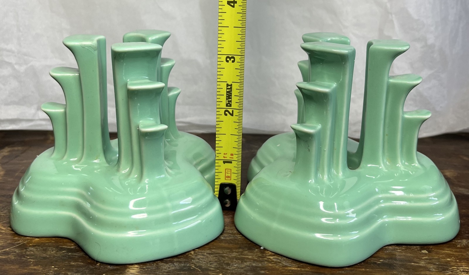 Fiestaware Sea Mist Green Art Deco Pyramid Candle Holders Made in the USA-Pair