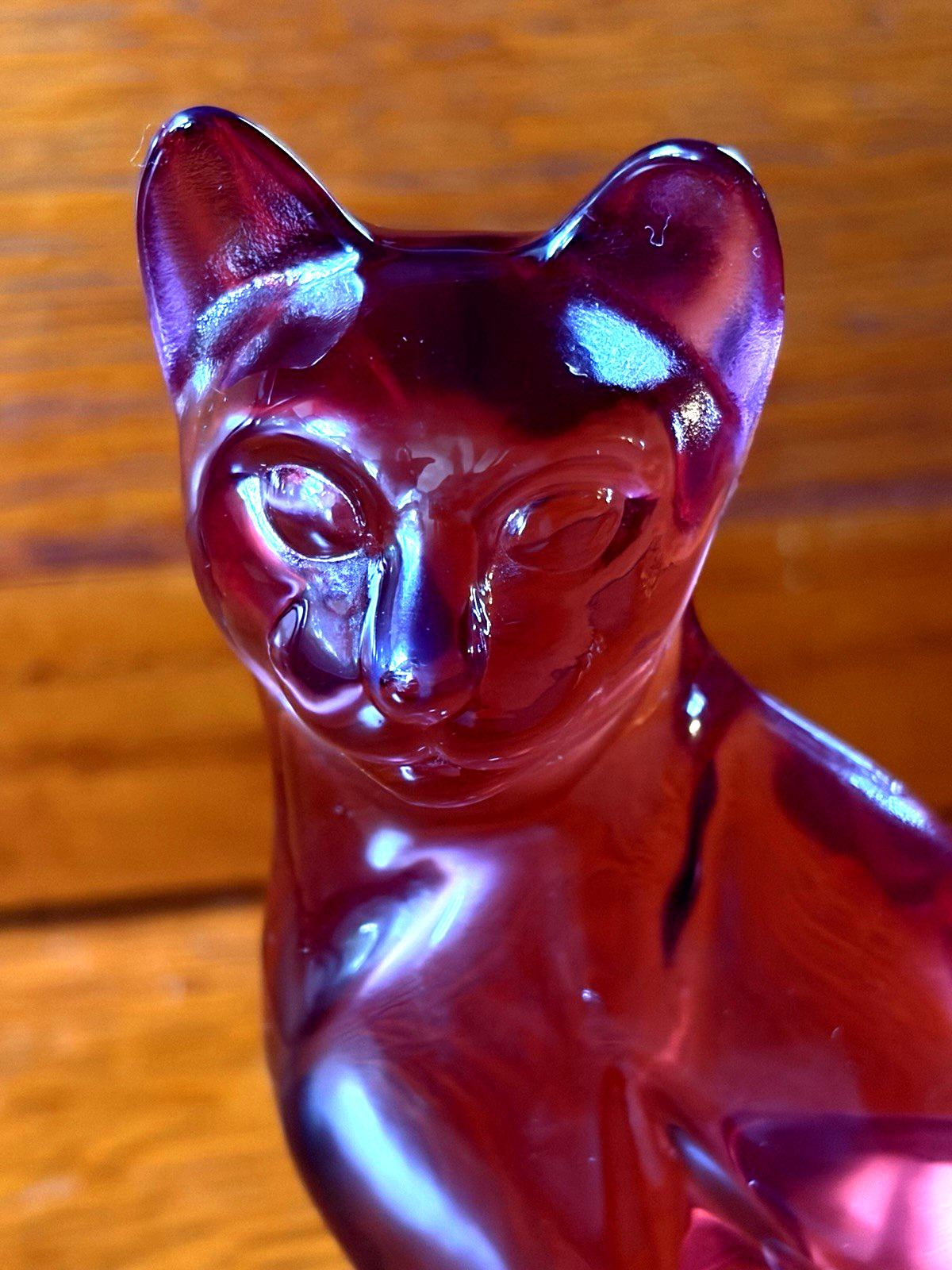 Fenton Pink Cranberry Art Glass Sitting Cat Kitten Figurine 5″