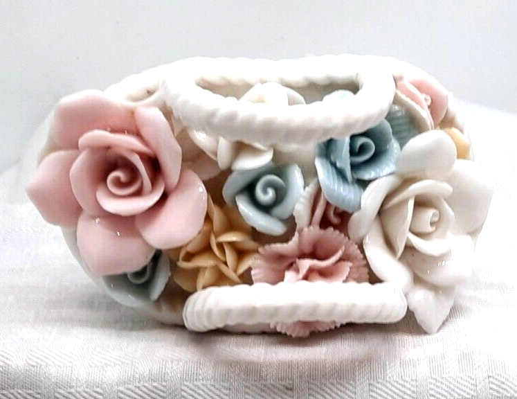 Three Vtg. Small Porcelain Baskets /Trinket Box -Japan – Signed Pastel Floral