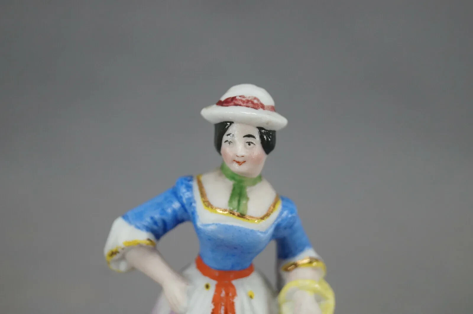 19th Century Hand Painted Continental Porcelain Miniature 3 1/8 ” Lady Figurine