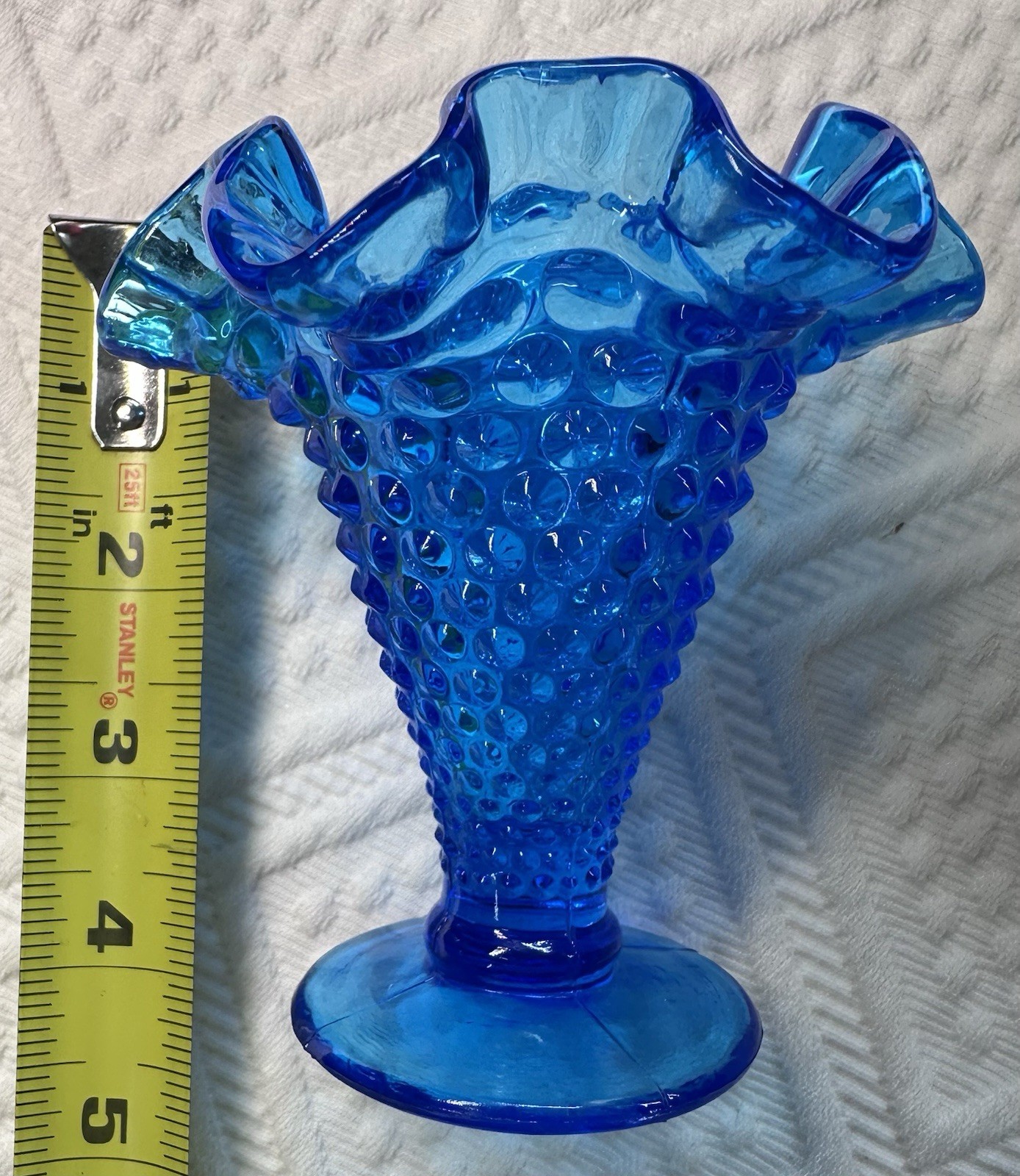 Blue Hobnail Art Glass Vase, Glossy Decorative 5 in Accent