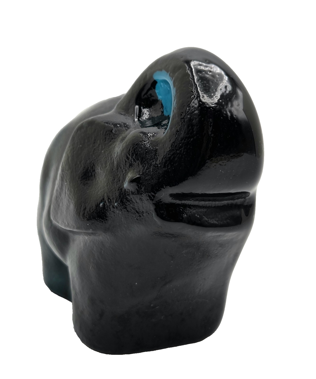 Blenko Elephant Critter Cerulean/Blue Paperweight/Figurine 2026 Trunk-Up