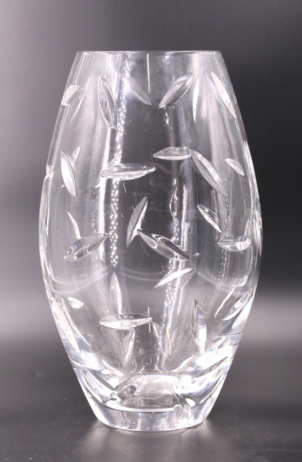 Huge Tiffany & Co Crystal Glass Vase Cut Leaves 12.25″ Tall 10lbs