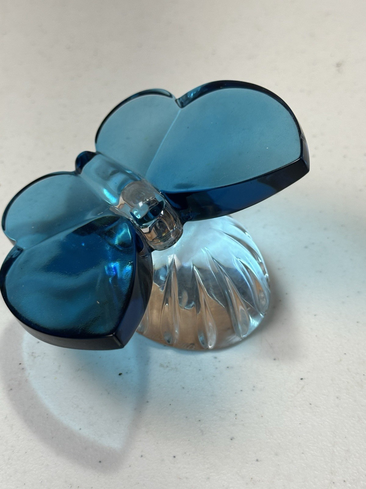 VTG Waterford Crystal Blue Butterfly Figurine Ribbed Pedestal Paperweight AS-IS