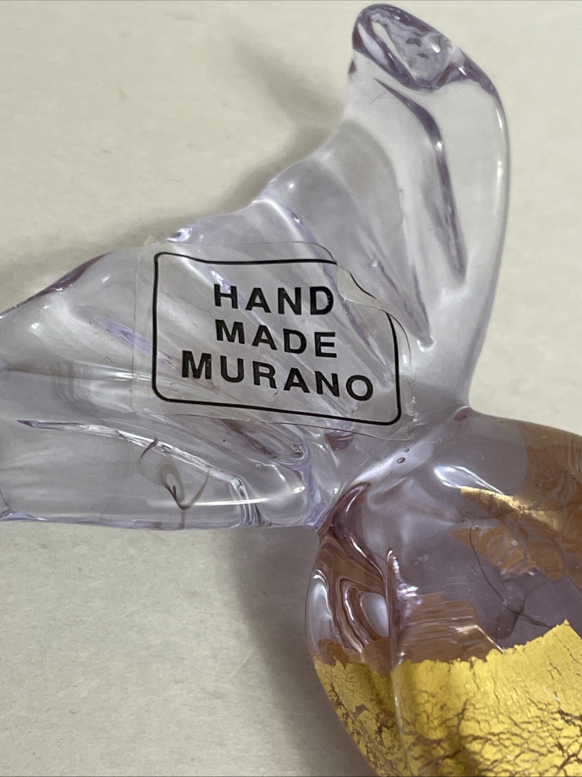 Murano Glass Rectangular Candy – Clear Purple/Gold