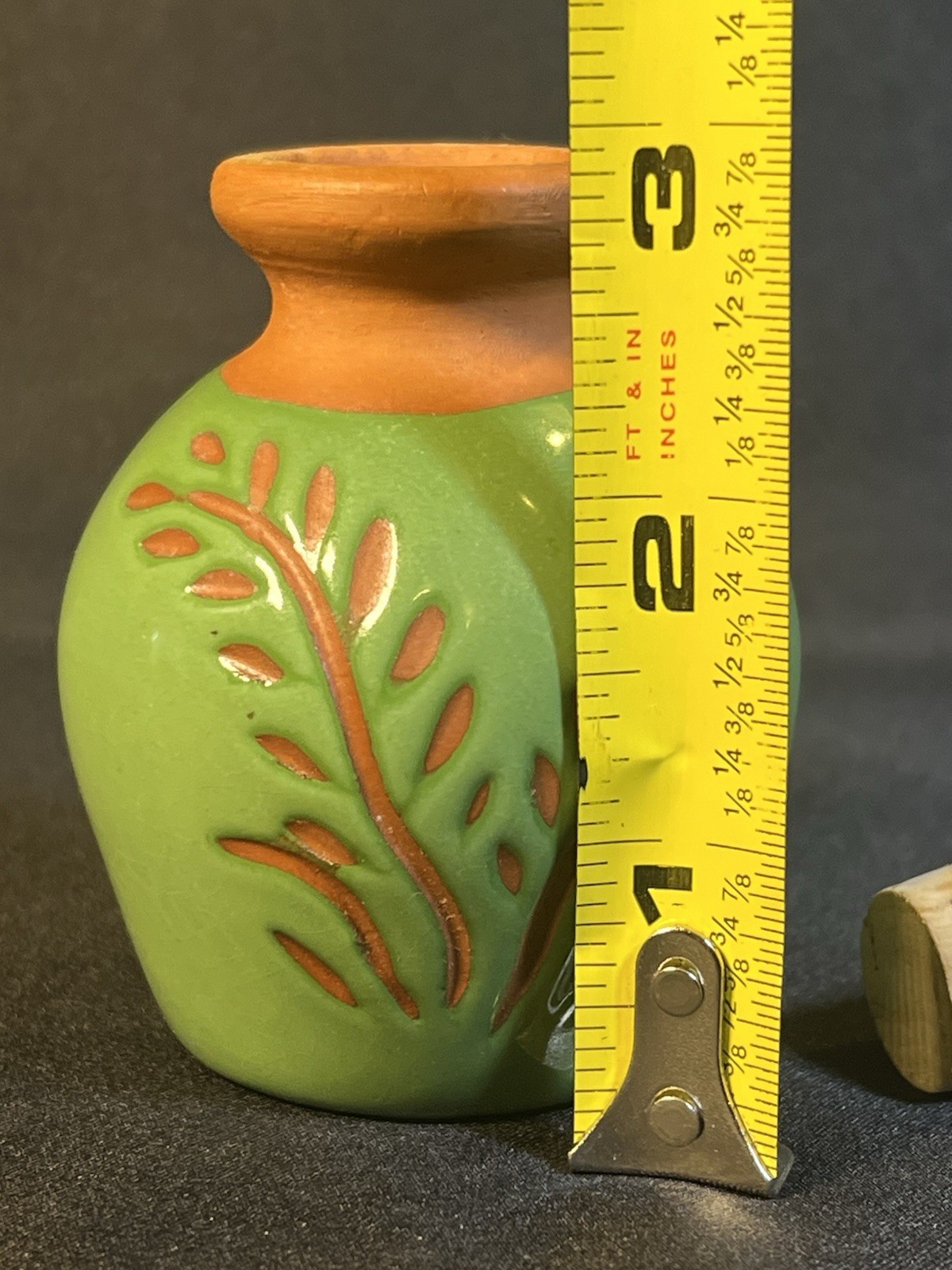 Vintage 2 7/8’’ Red ware Redware pottery Clay Glazed Floral small vase