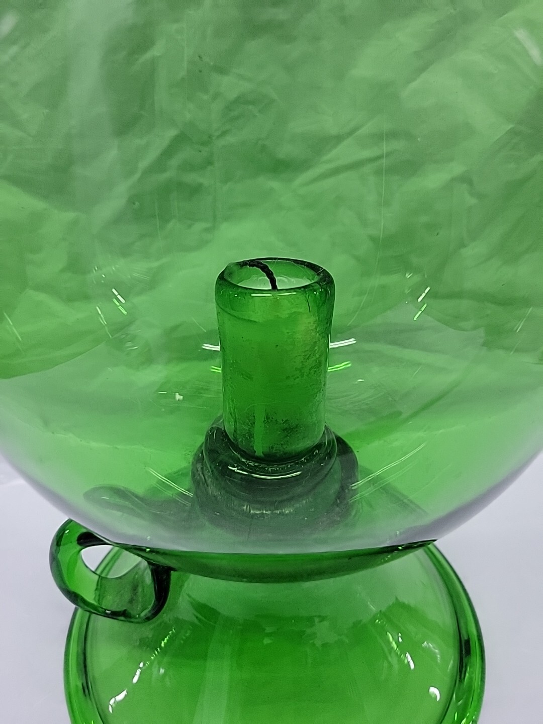 Vintage Empoli blown glass candle hurricane green 1960s 14 inch Italian # 5641