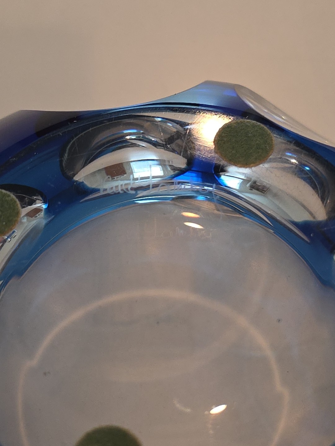 Mid-century Crystal Ashtray by Val St. Lambert / Blue Crystal/Cut Glass Signed