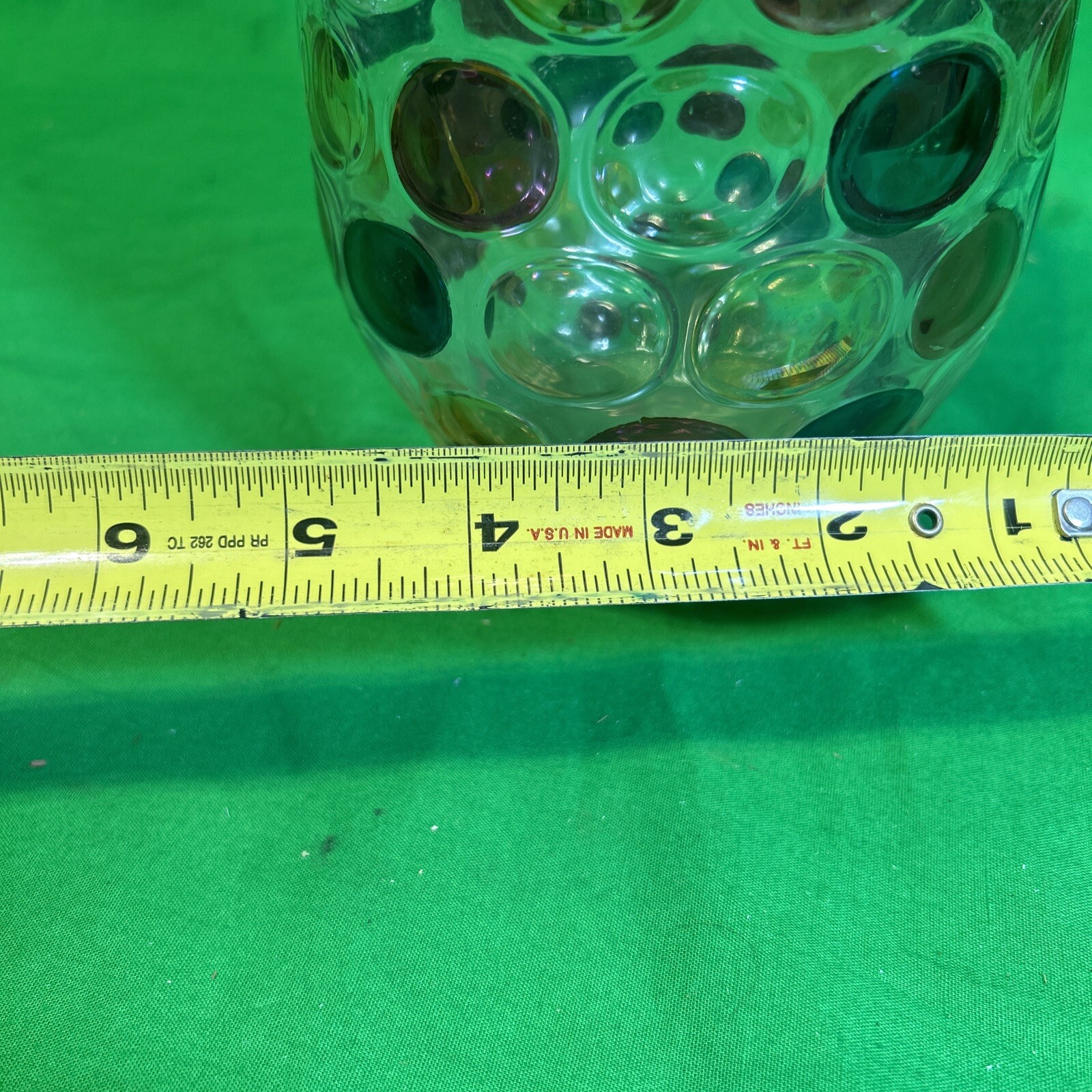 Vintage MCM Vase Clear W/ Polka Dots Mid Century Modern 10” Tall