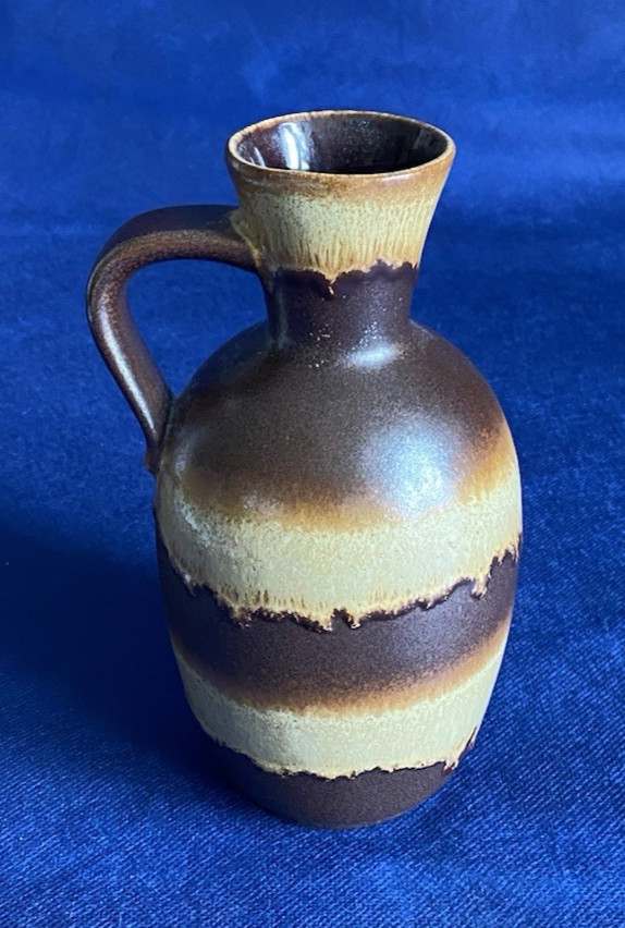 West Germany Vintage Fat Lava Vase Jug 7″ Tall Brown & Tans Thick Drips 83-17