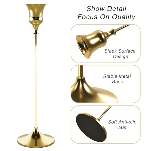 Candlestick Holders Gold Packs Taper Candle Holder for 6 Titanium Gold