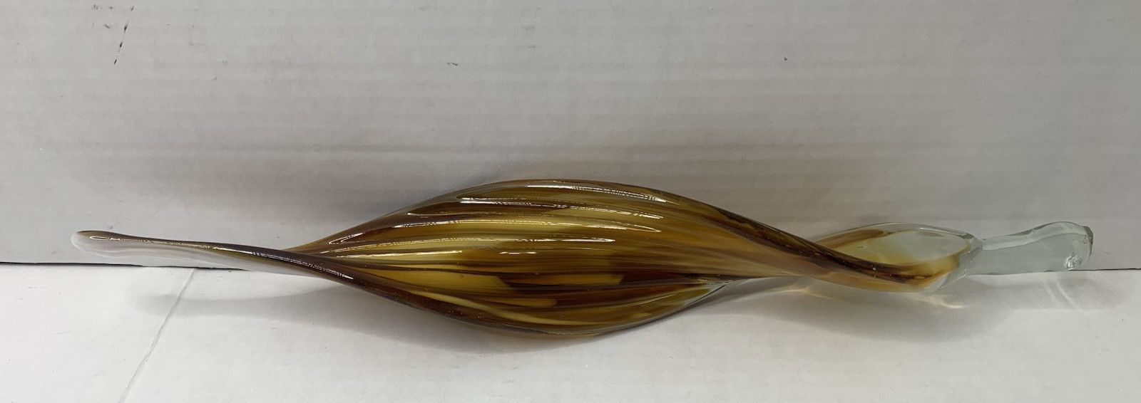 Hand Made Glass Leaf Swirl Clear,White, Brown & Yellow 14 “