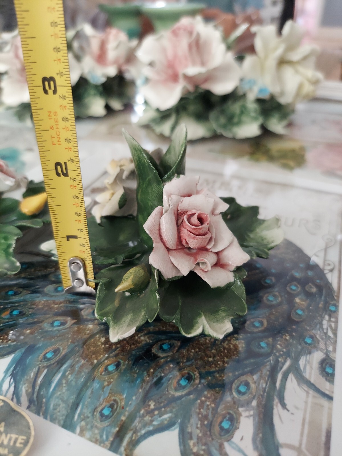 Vintage Pair of Capodimonte Candle Holders Pink And Yellow Flowers