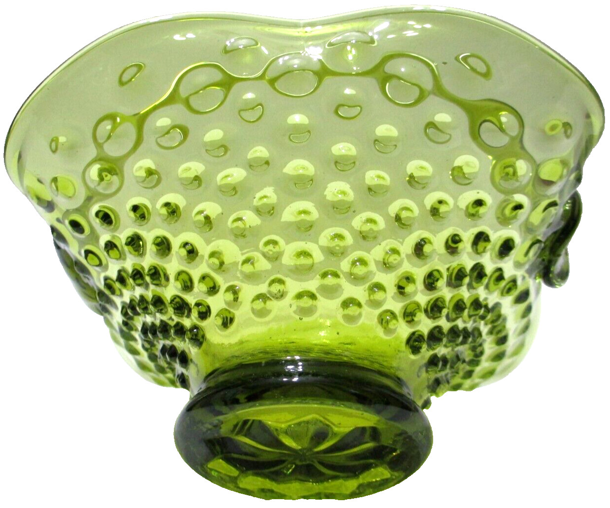 Vintage Empoli Glass Basket Hobnail Green Handmade in Italy 7 5/8″ Tall