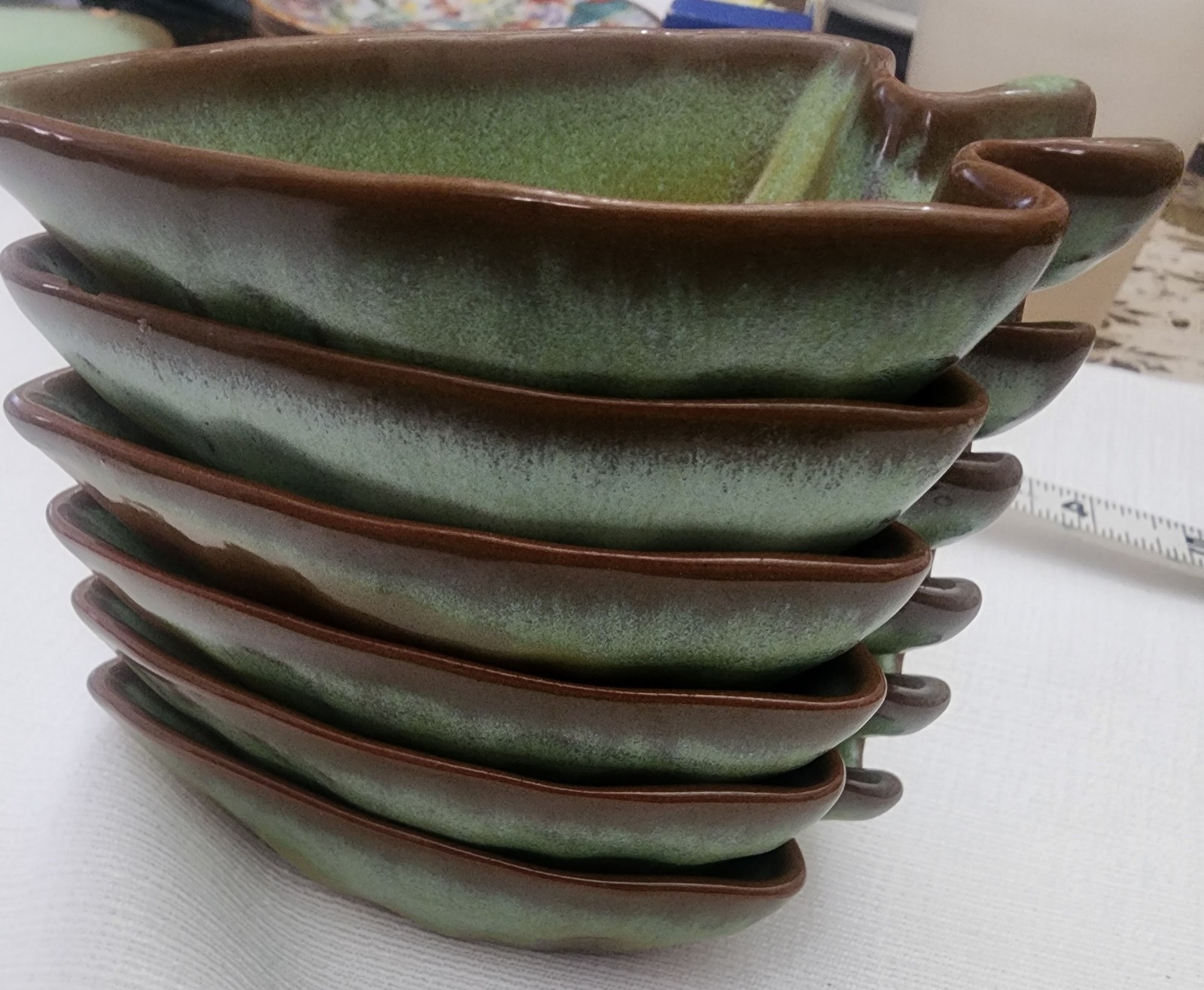 Vintage Frankoma Pottery Arrowhead Ashtray Lot of 6 Green Brown Mid Century